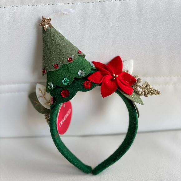 Demdaco Christmas Tree & Poinsettia Felt Holiday Sequin Headband Festive Acces. - Picture 2 of 6